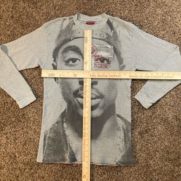 Y2K Vintage Makaveli Tupac Shakur Long Sleeve Grey Thermal Shirt Size M - Picture 2 of 13